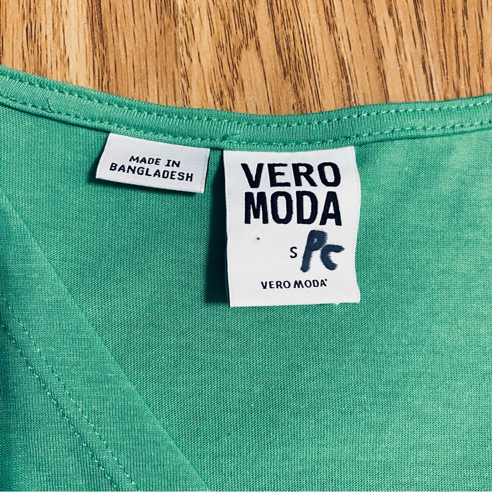 Sz S Vera Moda Sleeveless Mint Green Faux Wrap Summer Midi Dress - Picture 2 of 5
